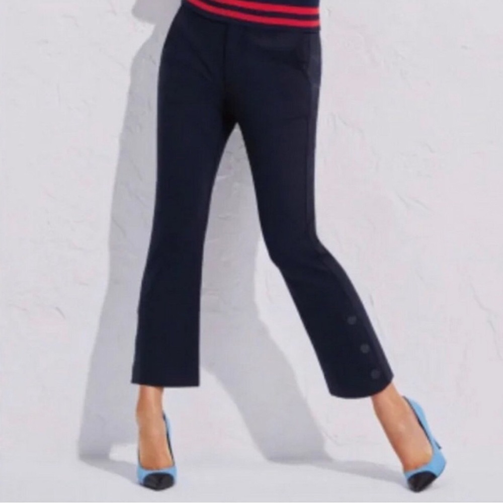 Cabi #6043 Keen Kick Flare Navy Ponte Knit Crop High Rise Pants Size 16 Career
